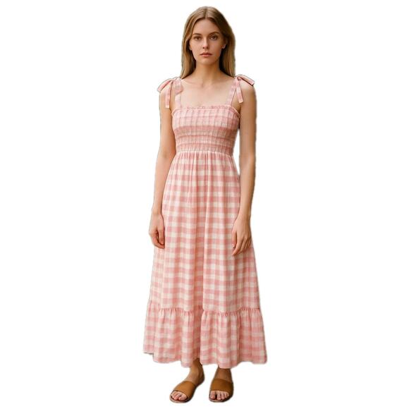 The Great Sundress Size 0 Pink White Smocked Linen Blend Adjustable Straps READ - Picture 1 of 11